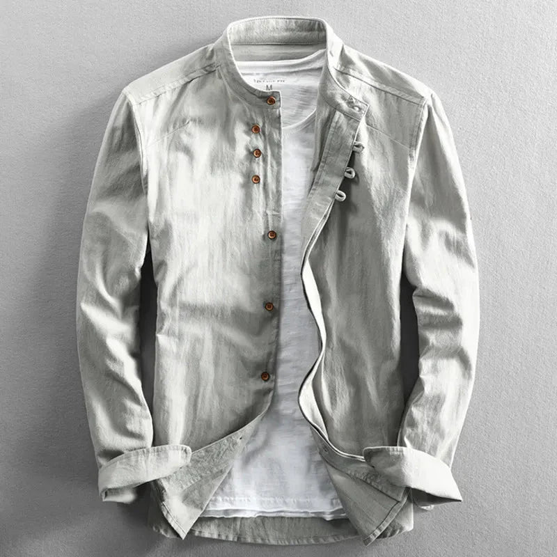 Button-Up Hemd | Klassisch | Japanischer Stil | Langarm | Herrenhemd-Grau-S-Chaps Herrenmode