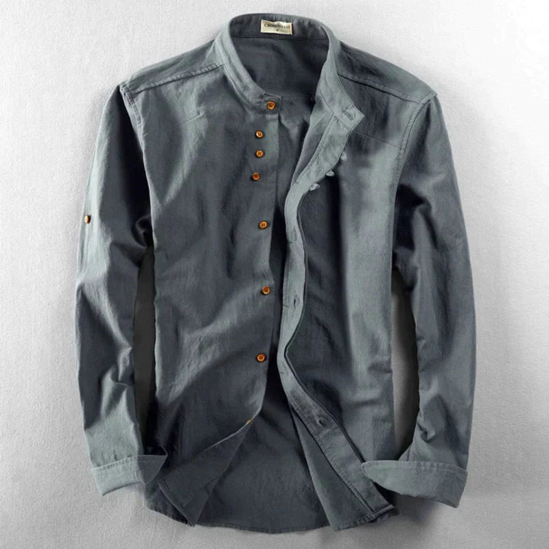 Button-Up Hemd | Klassisch | Japanischer Stil | Langarm | Herrenhemd-Holzkohle-S-Chaps Herrenmode