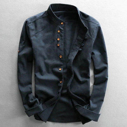 Button-Up Hemd | Klassisch | Japanischer Stil | Langarm | Herrenhemd-Marineblau-S-Chaps Herrenmode