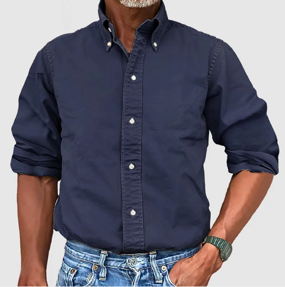 Button-Up-Hemd – Langarm – Mit Kragen – Jeanshemd – Herrenbekleidung-Dunkelblau-S-Chaps Herrenmode