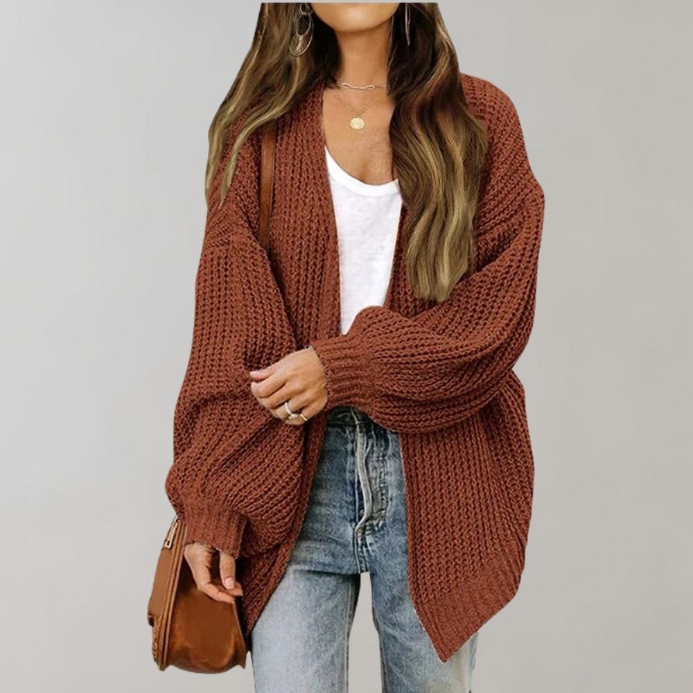 Damen Strickjacke Offene Vorderseite Beige