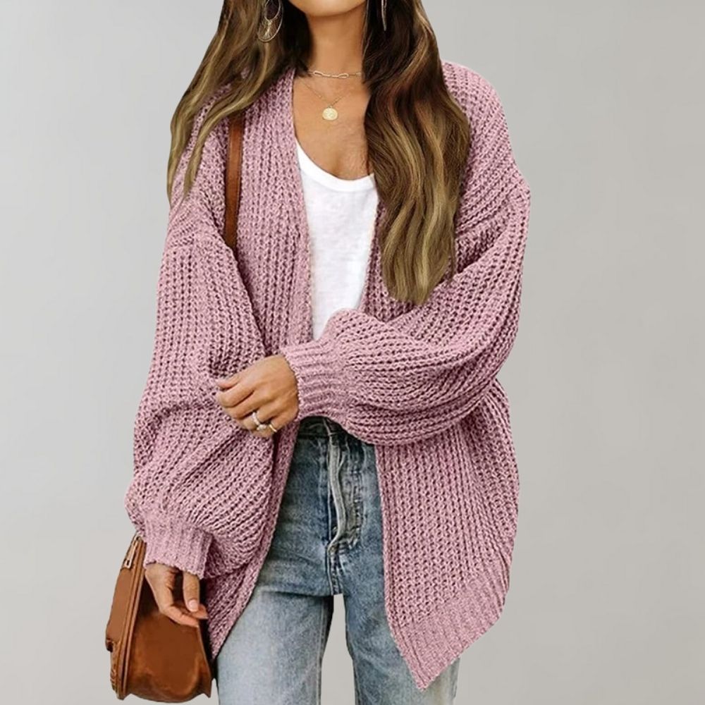 Damen Strickjacke Offene Vorderseite Beige