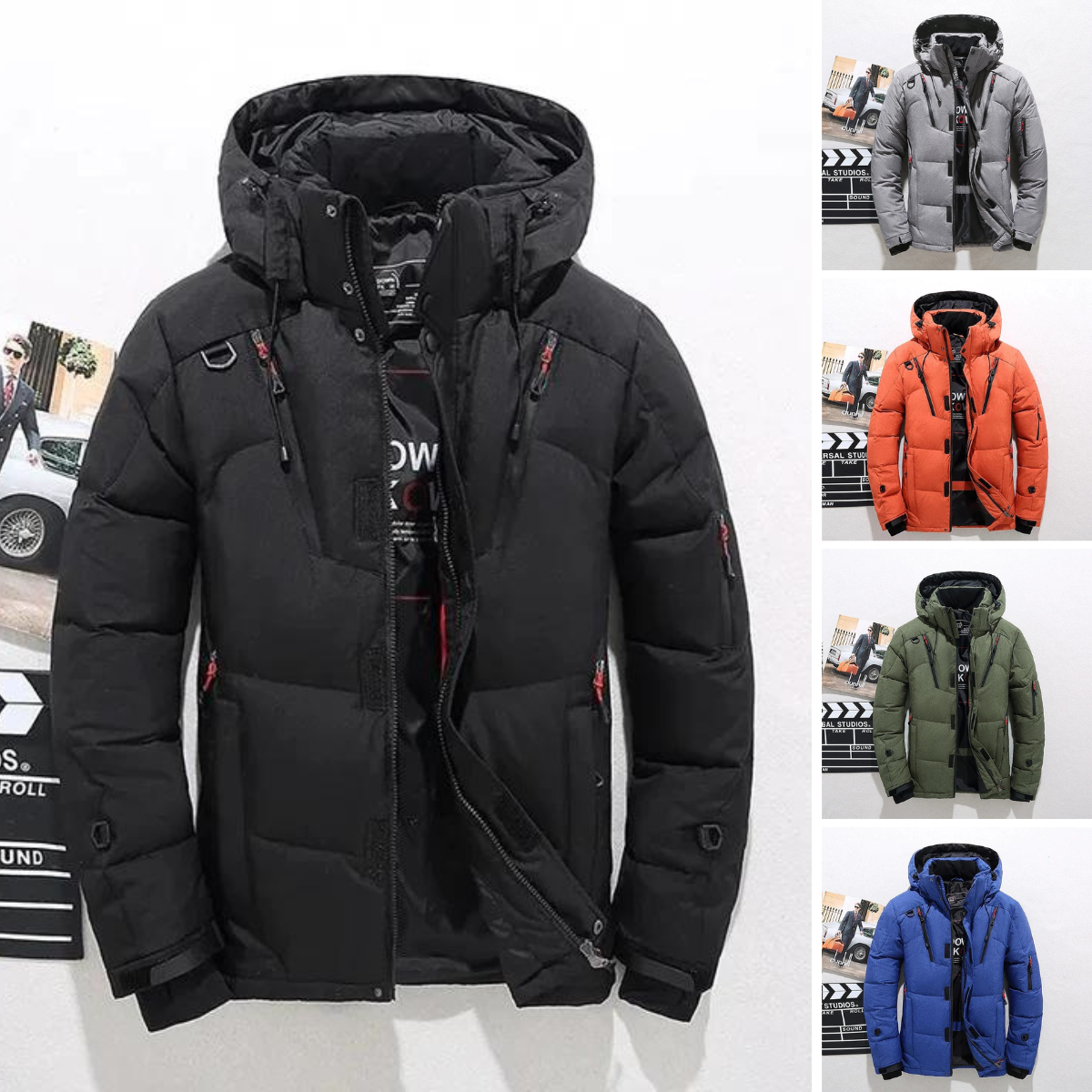 Herren Steppjacke Stehkragen Reißverschluss warm wattiert - Eveloria