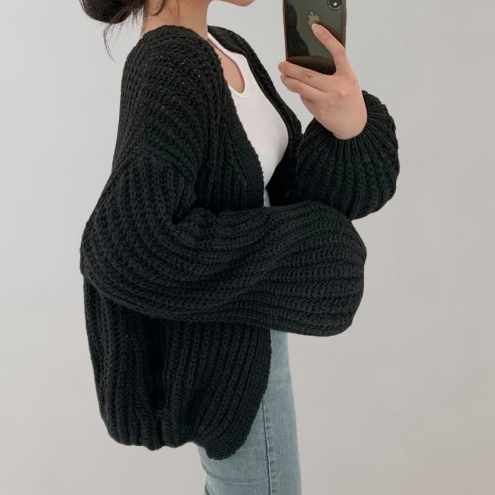 Damen Strickcardigan Weiches Grobstrick Einfarbig