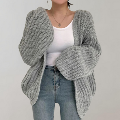 Damen Strickcardigan Weiches Grobstrick Einfarbig