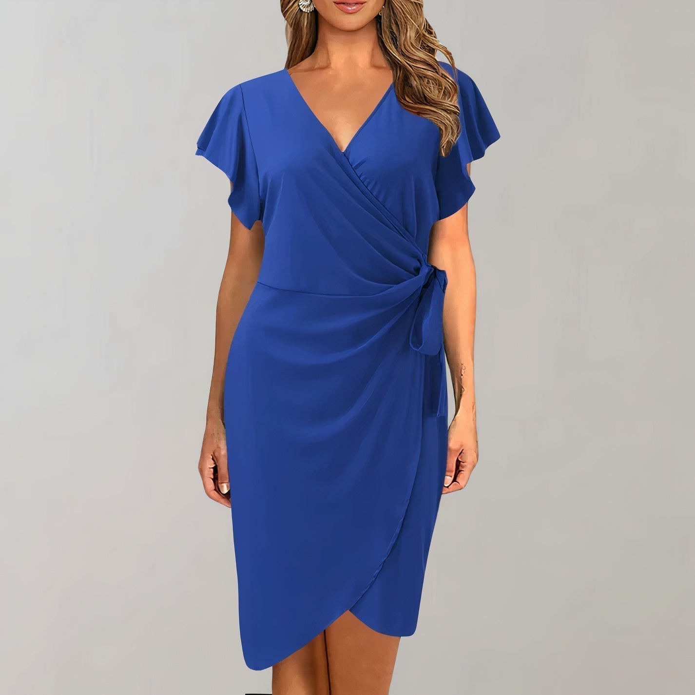 Eveloria Damen Sommerkleid V-Ausschnitt Gewickelter Bund