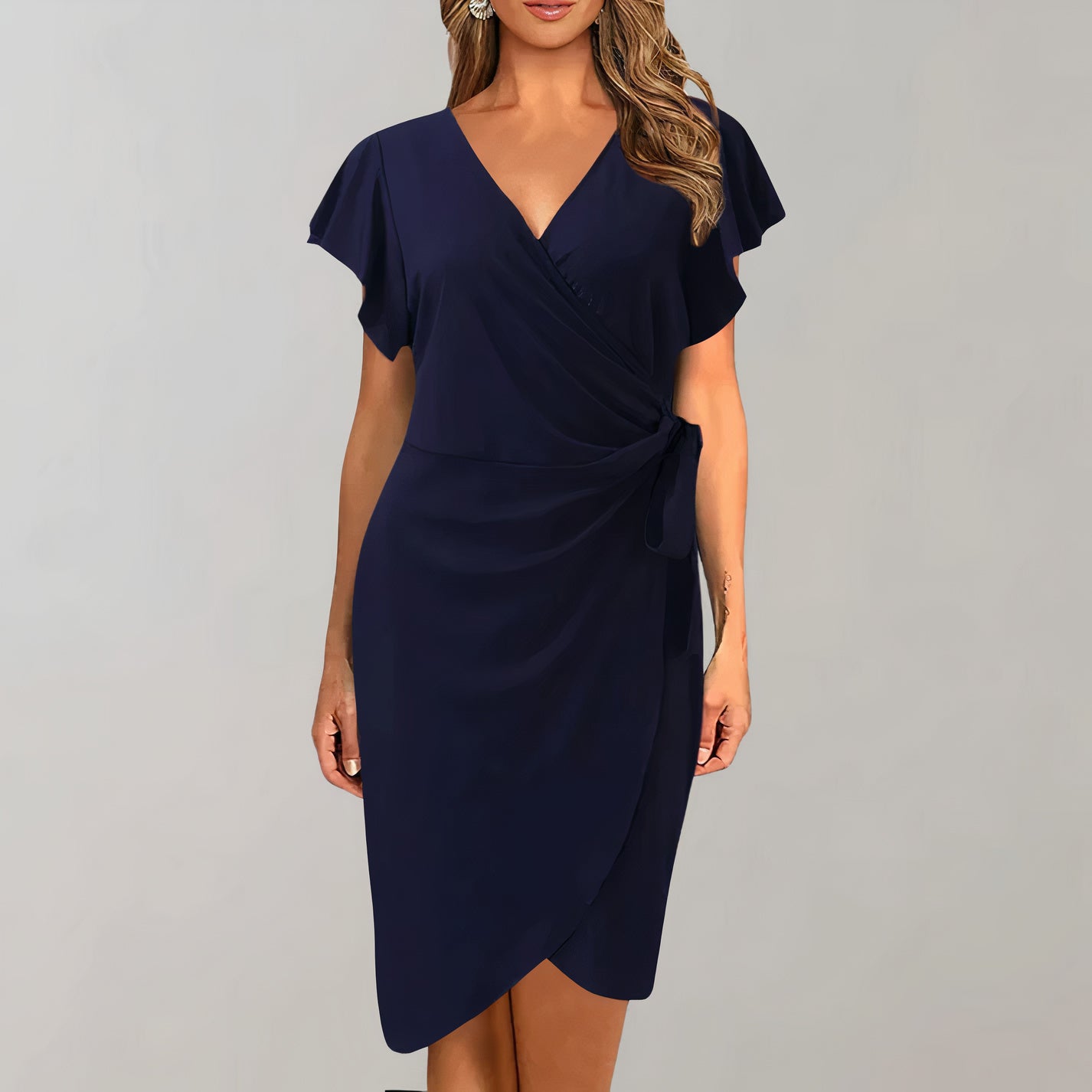 Eveloria Damen Sommerkleid V-Ausschnitt Gewickelter Bund