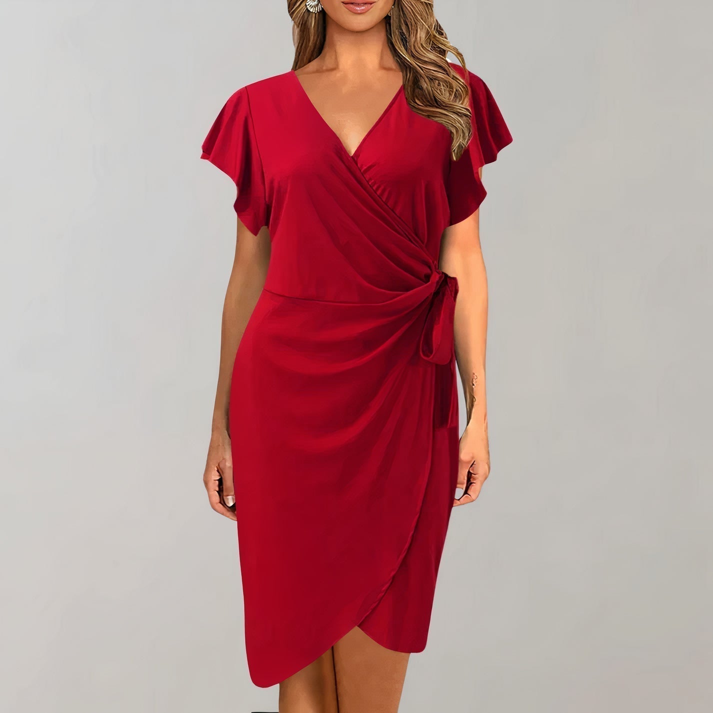 Eveloria Damen Sommerkleid V-Ausschnitt Gewickelter Bund