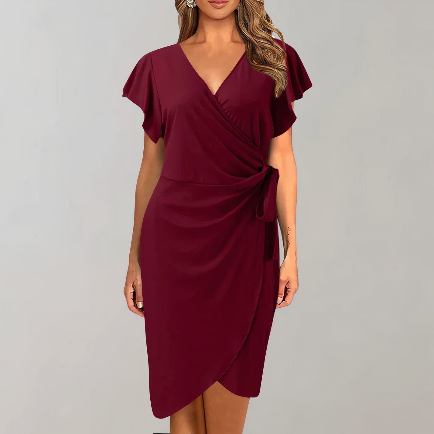 Eveloria Damen Sommerkleid V-Ausschnitt Gewickelter Bund