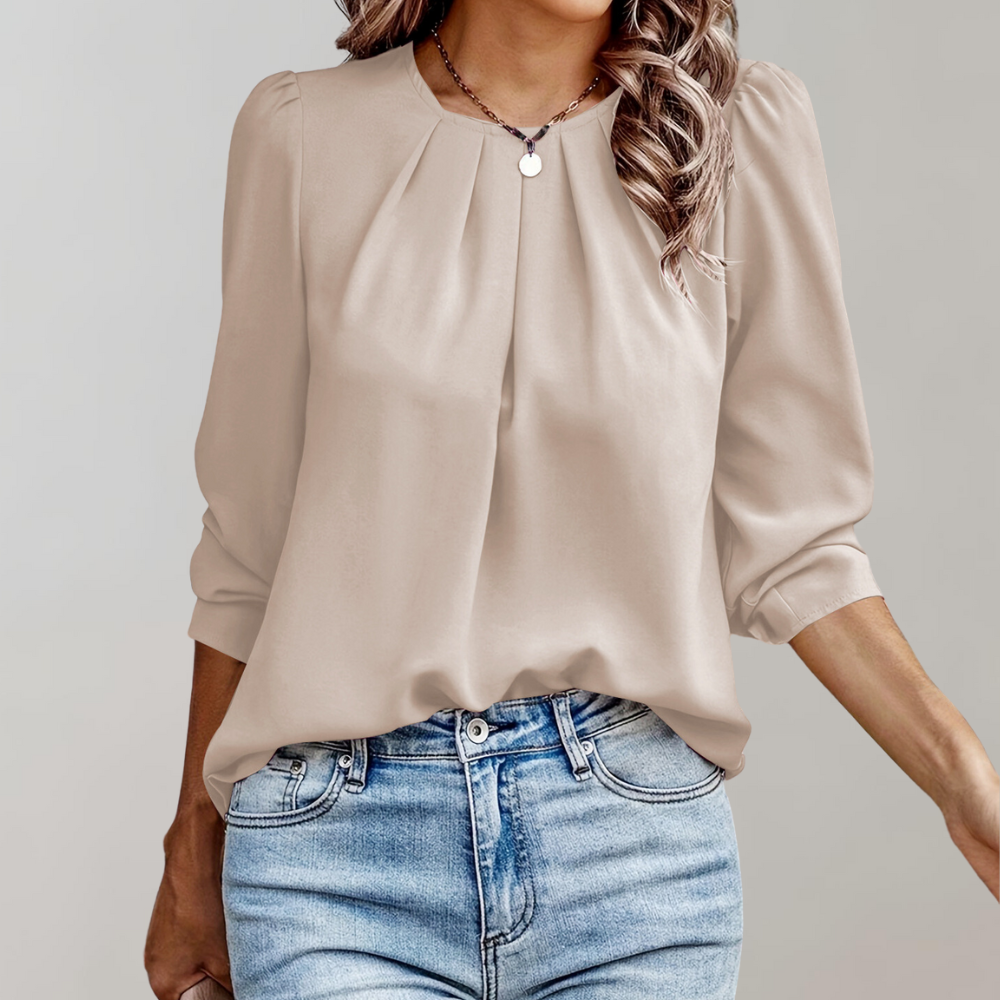 Damen Bluse Falten Puffärmel - Eveloria
