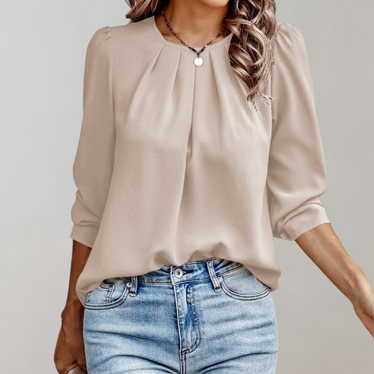 Damen Bluse Falten Puffärmel - Eveloria
