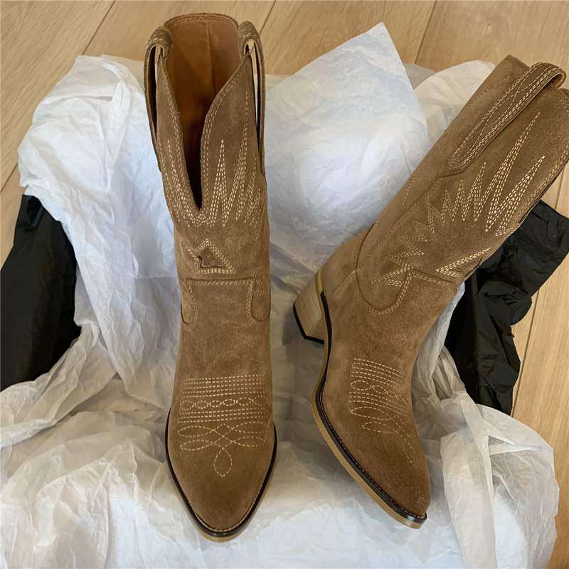 Eveloria Damen Cowboy Stiefel Leder Braun - Eveloria