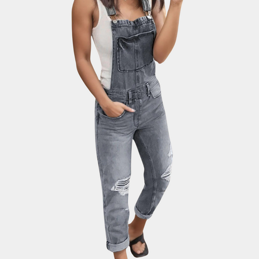 Eveloria Damen Zerrissene Latzhose Denim Blau - Eveloria