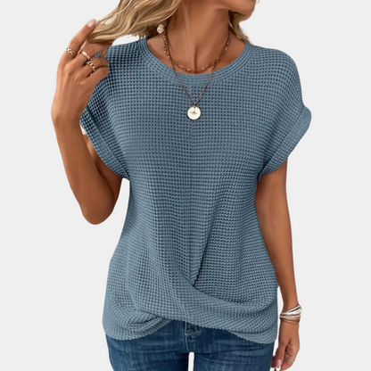 Damen Rundhals-Shirt mit Textur und Twist-Design - Eveloria