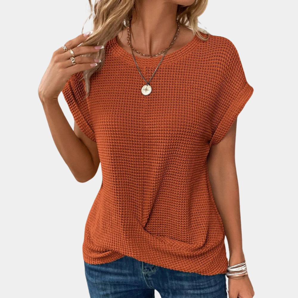 Damen Rundhals-Shirt mit Textur und Twist-Design