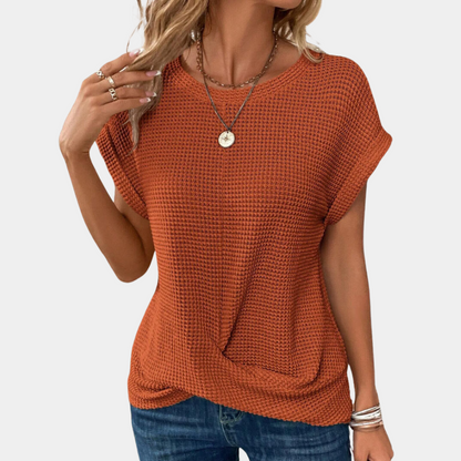 Damen Rundhals-Shirt mit Textur und Twist-Design