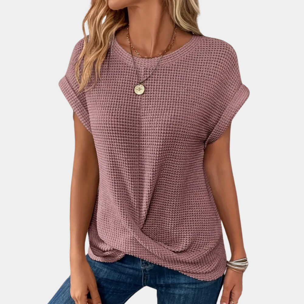 Damen Rundhals-Shirt mit Textur und Twist-Design