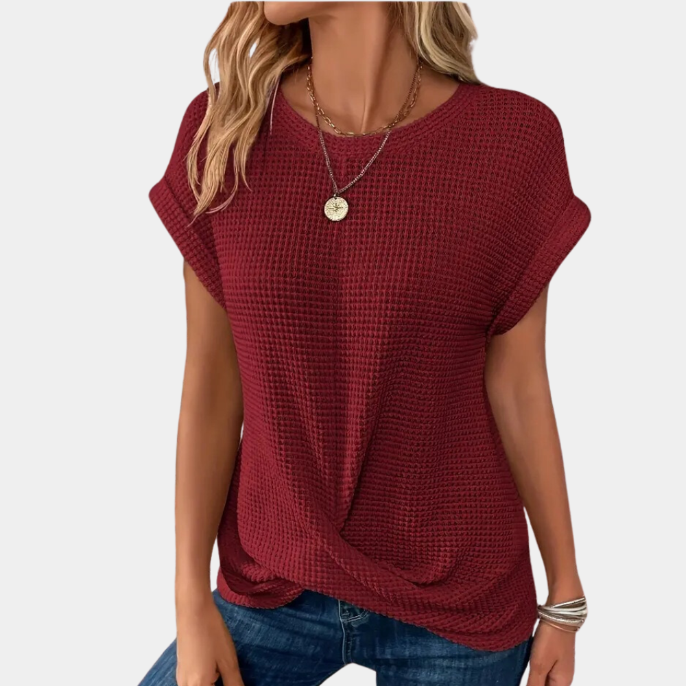 Damen Rundhals-Shirt mit Textur und Twist-Design