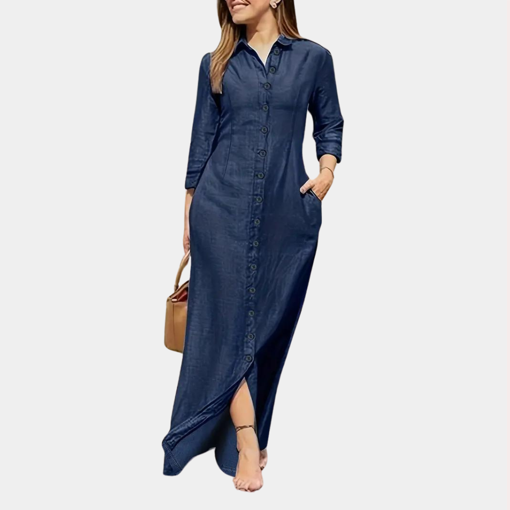Damen Maxi-Kleid Mit Knöpfen - Eveloria