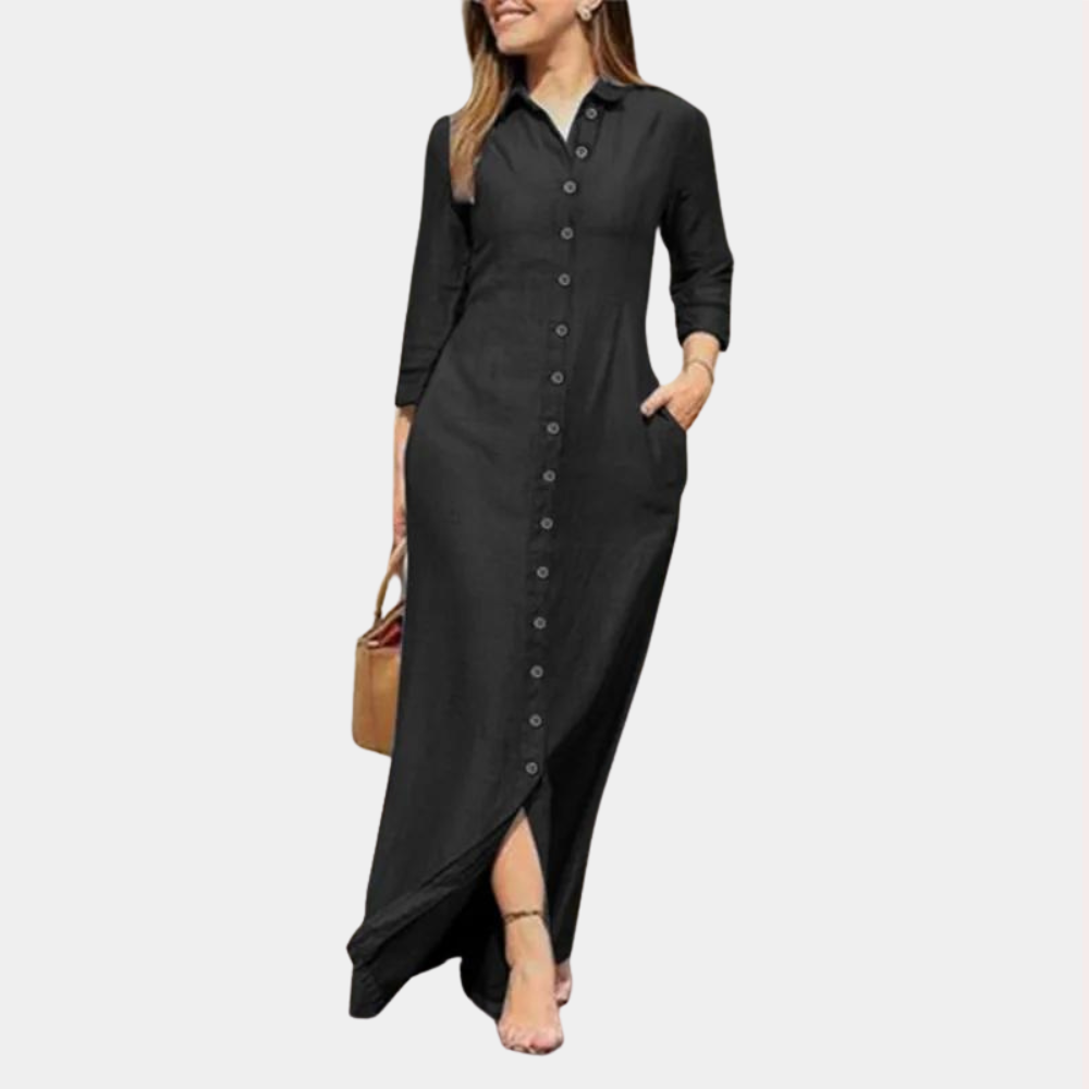 Damen Maxi-Kleid Mit Knöpfen