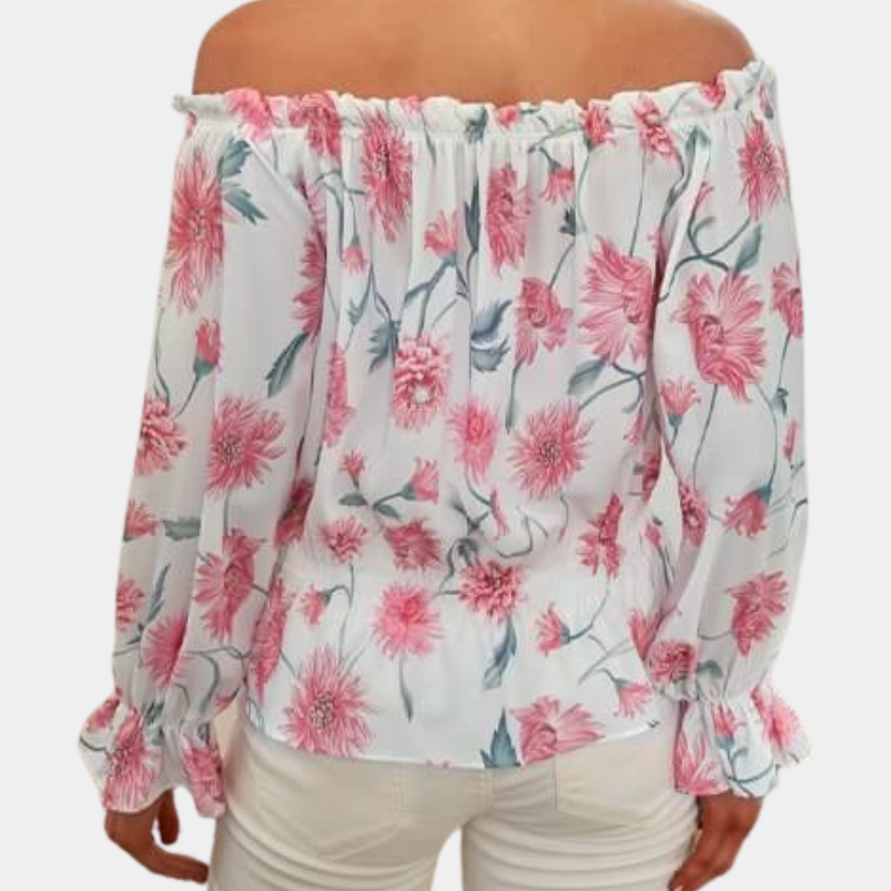 Damenbluse Schulterfrei Langer Puffärmel Floralmuster Sommerfarben