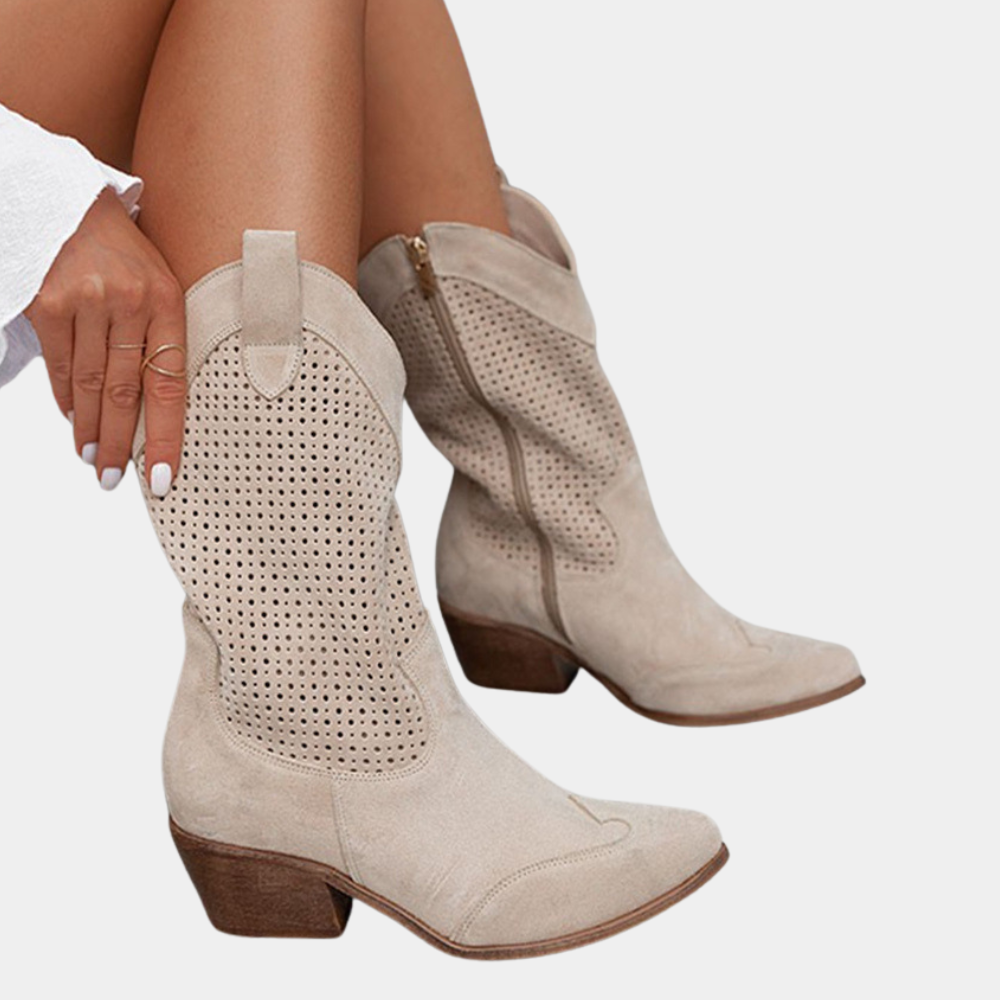 Eveloria Damen Cowboystiefel Atmungsaktives Leder Braun