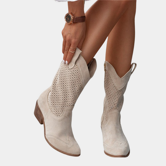 Eveloria Damen Cowboystiefel Atmungsaktives Leder Braun - Eveloria
