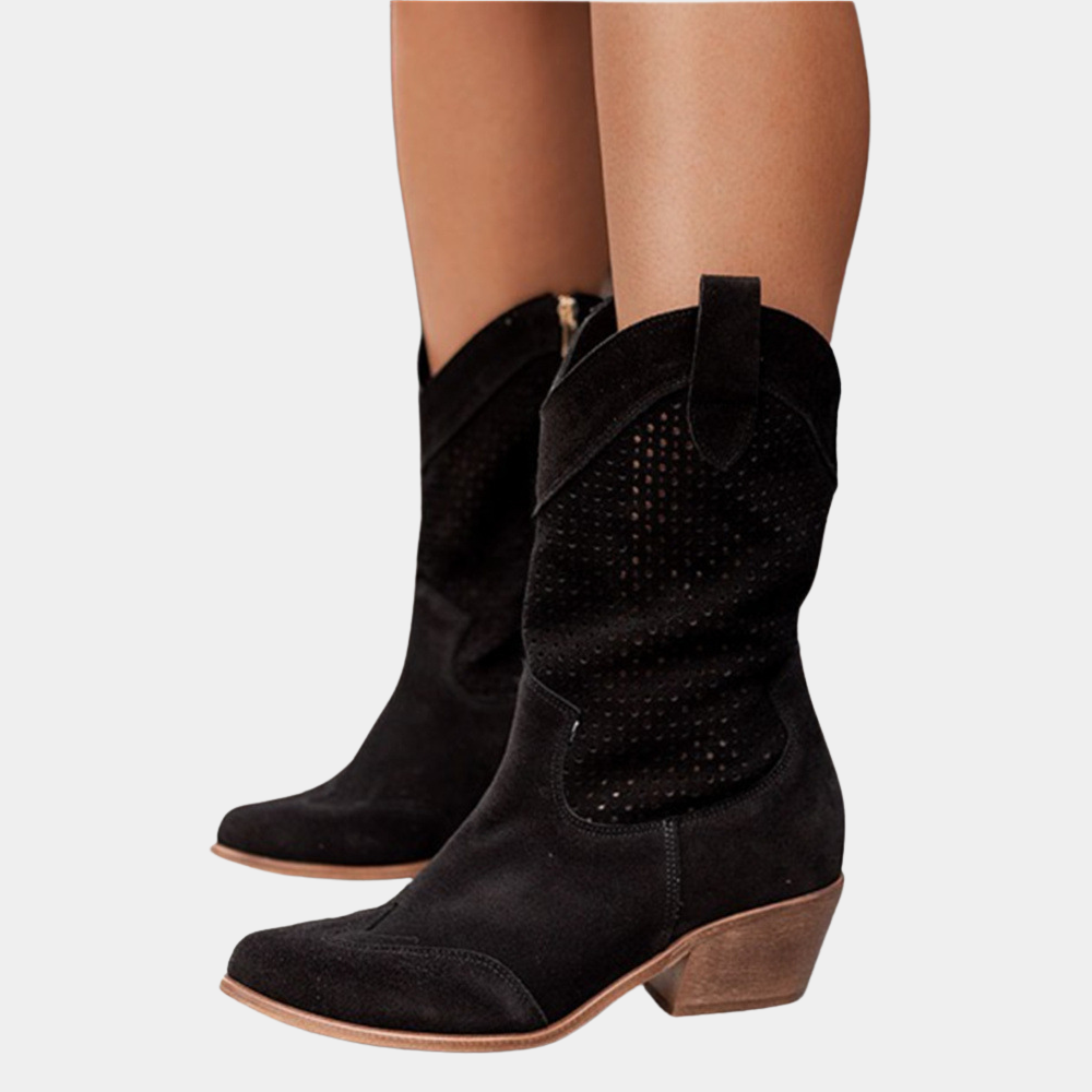 Eveloria Damen Cowboystiefel Atmungsaktives Leder Braun