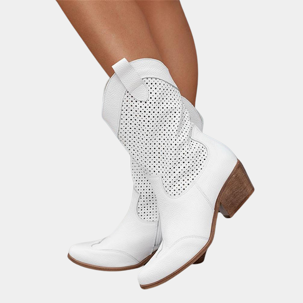Eveloria Damen Cowboystiefel Atmungsaktives Leder Braun