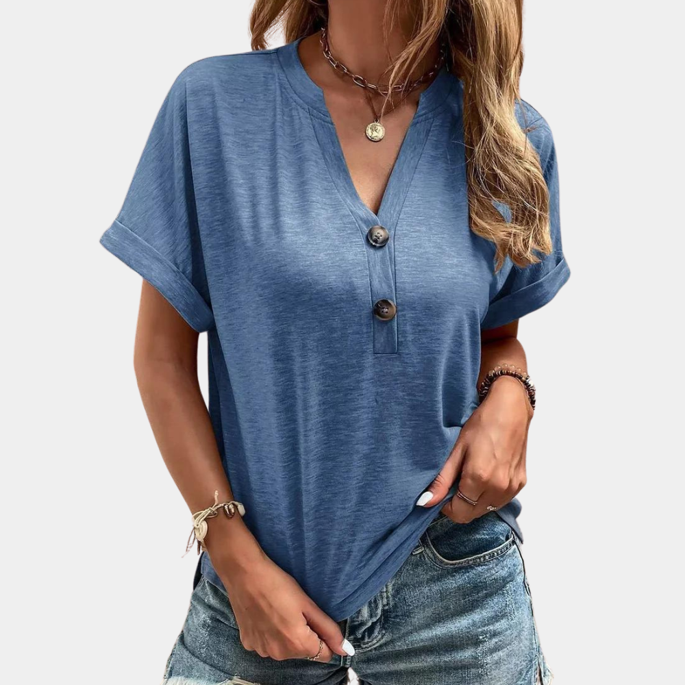 Damen V-Ausschnitt Bluse Kurzärmelig Einfarbig Sommerbluse