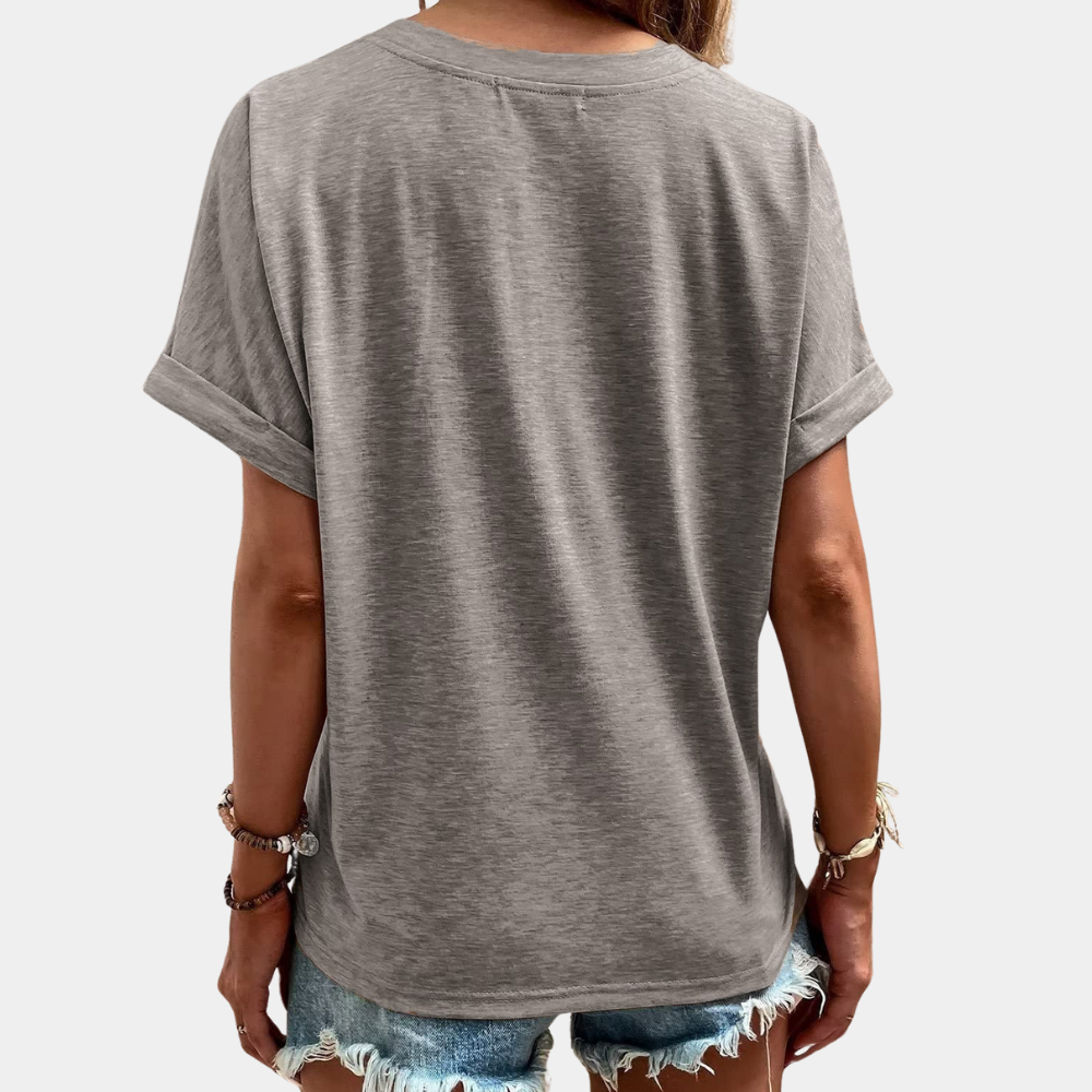 Damen V-Ausschnitt Bluse Kurzärmelig Einfarbig Sommerbluse