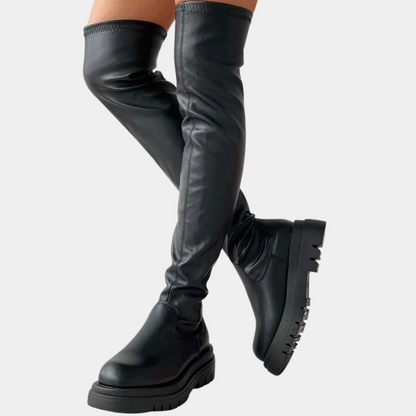 Damen Overknee Stiefel Schick Leder