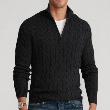 Herren Strickpullover Viertelzip Zopfmuster Grau - Eveloria