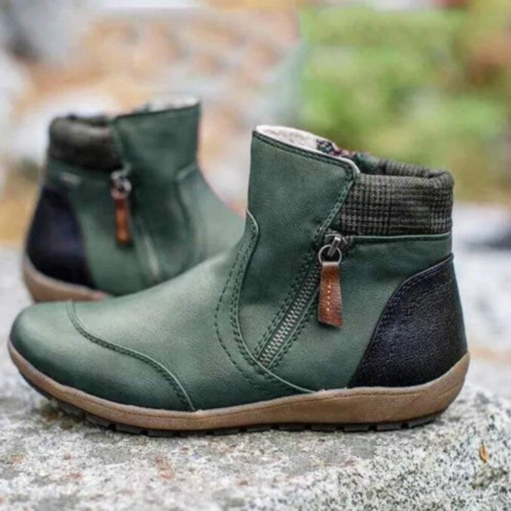 Damen Stiefeletten Echtes Leder Runde Zehe