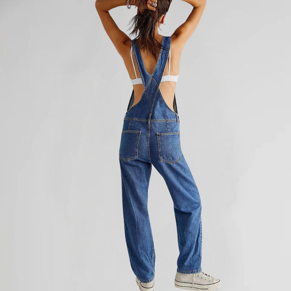 Damen Latzhose Denim Cross-Back-Design - Eveloria