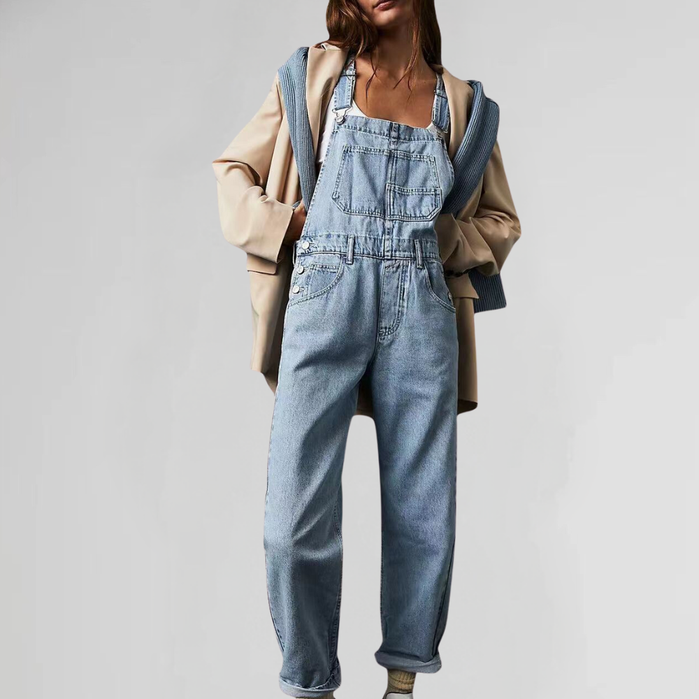 Damen Latzhose Denim Cross-Back Blau