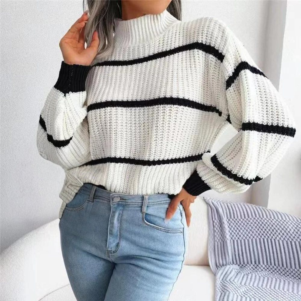 Eveloria Damenpullover Weich Hochhalter Ausschnitt
