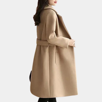 Eveloria Damen Wintermantel Lang Revers Schwarz - Eveloria