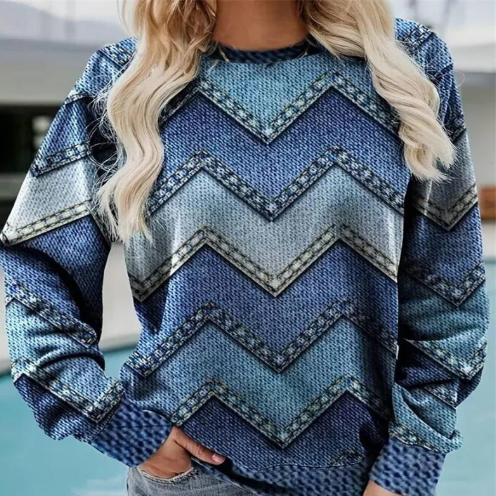 Eveloria Damen Sweatshirt Chevron Muster Weich Bequem - Eveloria
