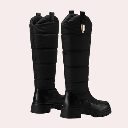 Damen Kniehohe Stiefel Glatter Schnitt Poliert Quilted Schaft Robust