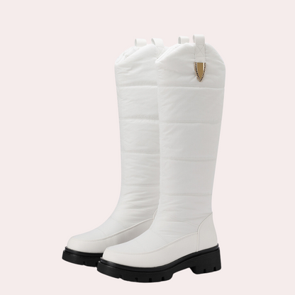 Damen Kniehohe Stiefel Glatter Schnitt Poliert Quilted Schaft Robust