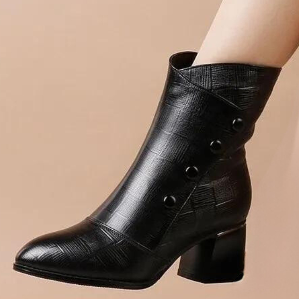 Eveloria Damen Stiefeletten Strukturiertes Leder Blockabsatz