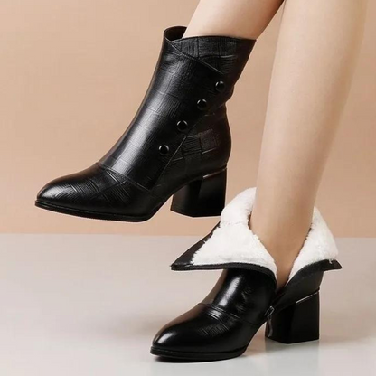 Eveloria Damen Stiefeletten Strukturiertes Leder Blockabsatz