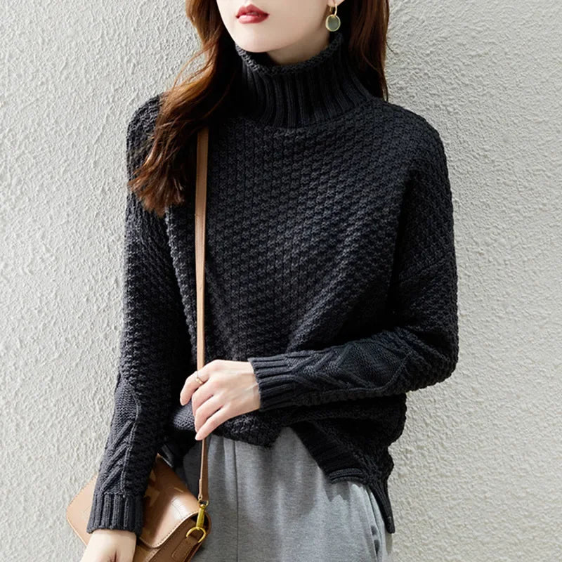 Damen Grobstrickpullover High-Neck Pullover