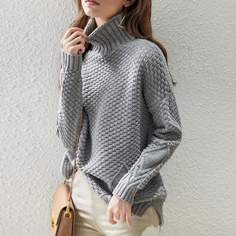 Damen Grobstrickpullover High-Neck Pullover