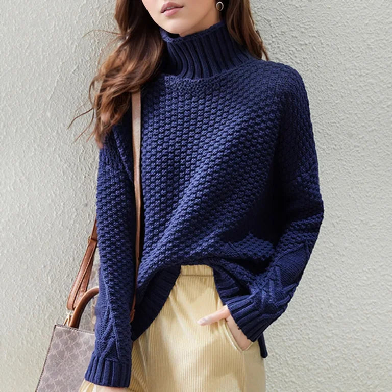 Damen Grobstrickpullover High-Neck Pullover