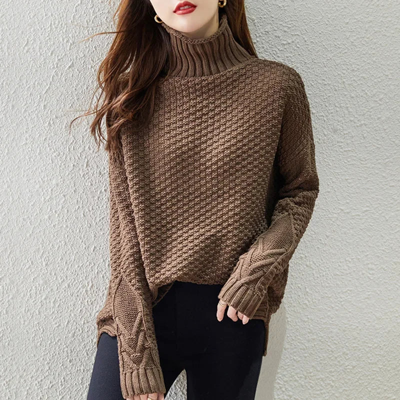 Damen Grobstrickpullover High-Neck Pullover - Eveloria