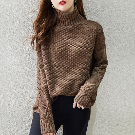 Damen Grobstrickpullover High-Neck Pullover - Eveloria