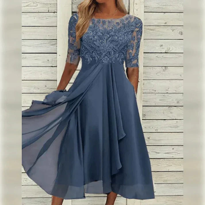 Eveloria Damen Midikleid Spitze Chiffon