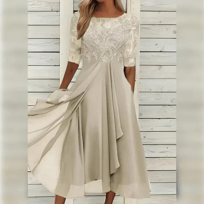 Eveloria Damen Midikleid Spitze Chiffon
